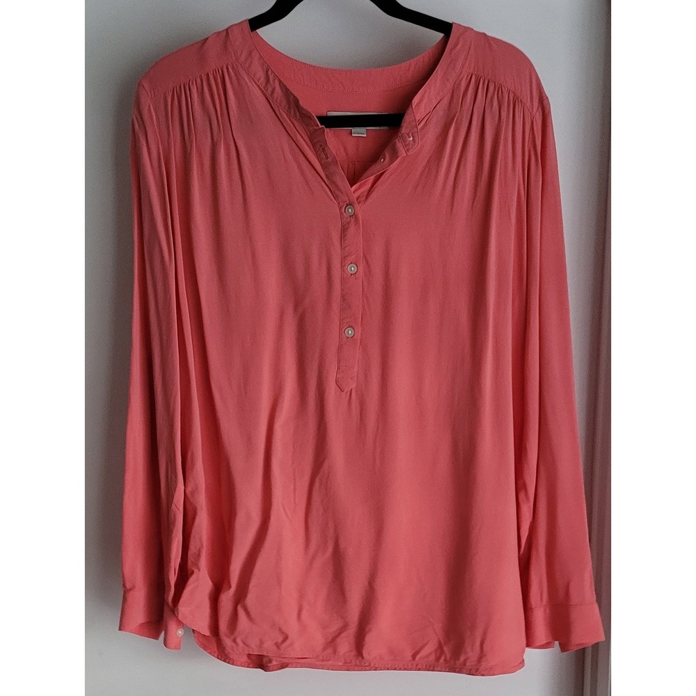 Ann Taylor Loft Blouse Size L Pink Collared Long Sleeve Women Top Shirt